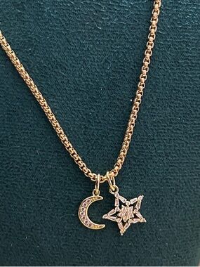 Adina Eden Moon and Star Pendant Necklace with Beautiful CZ Stones NEW